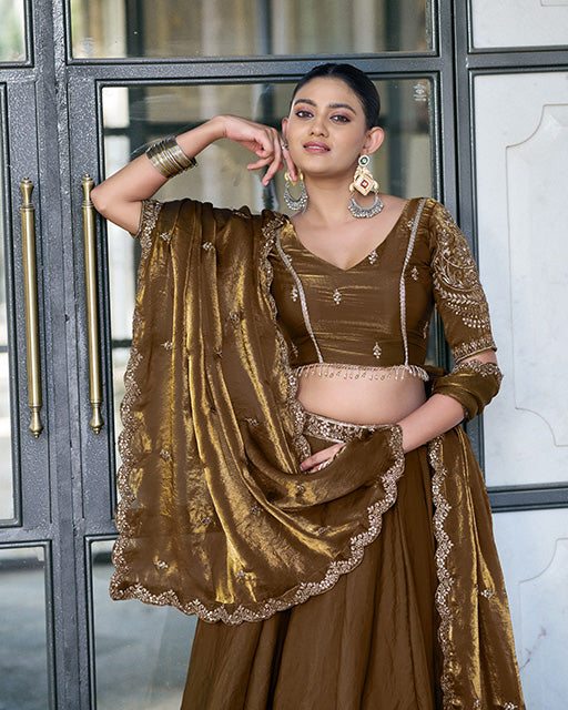 Copper Brown Color Fendi Pastel Lehenga Choli