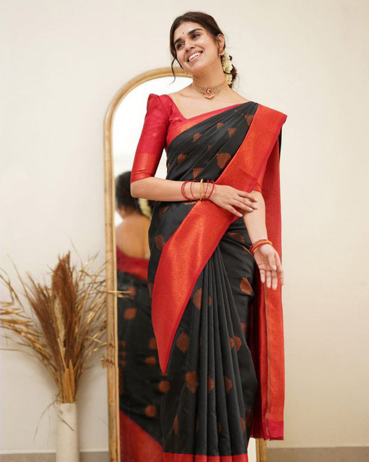 Black Color Jacquard Print Banarasi Soft Silk Saree
