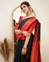 Black Color Jacquard Print Banarasi Soft Silk Saree