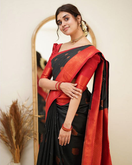 Black Color Jacquard Print Banarasi Soft Silk Saree