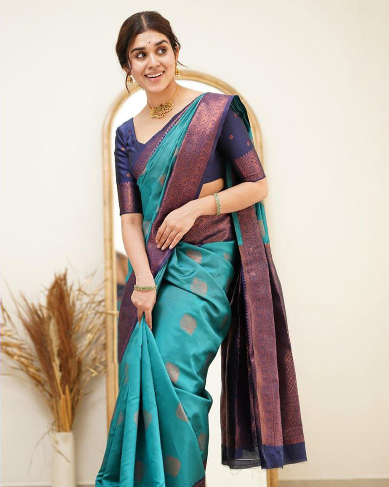 Bottle Green Color Jacquard Print Banarasi Soft Silk Saree