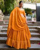 Yellow Color Pure Chanderi Plain Navratri Lehenga Choli