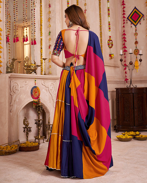 Pink And Blue Color Viscose Cotton Navratri Chaniya Choli