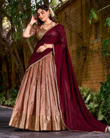 Peach Color Dupion Silk Zari Weaving Half Saree