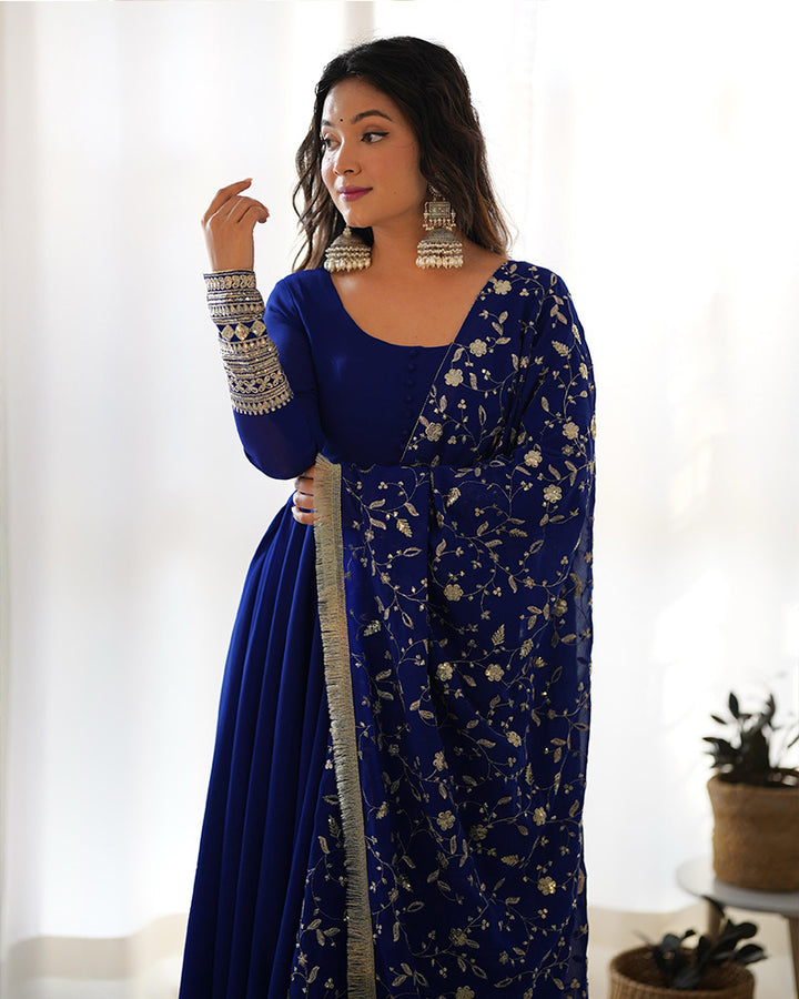 Blue Color Soft Georgette With Heavy Embroidery Work Dupatta Anarkali Suit