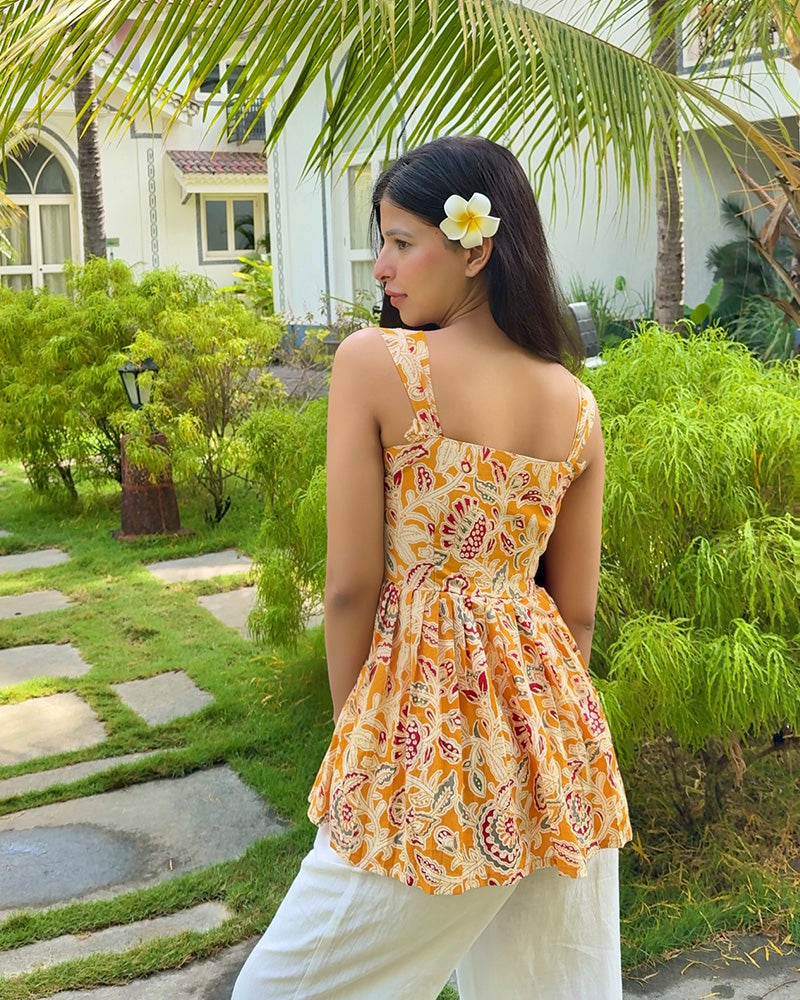 Yellow Color Pure Cotton Floral Printed Tunic