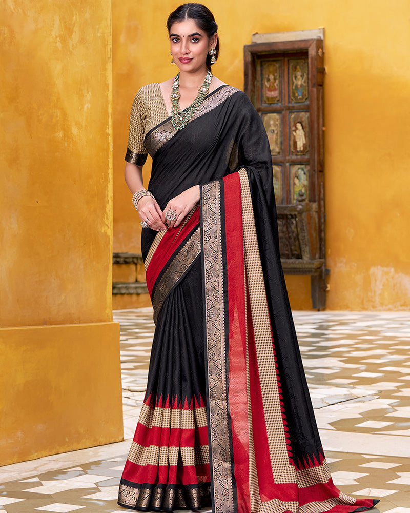 Black Color Poly Cotton Printed Saree