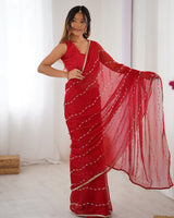 Red Color Smooth Sitara Embroidered Saree
