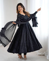 Black Color Georgette Lucknowi Three Piece Anarkali Suit