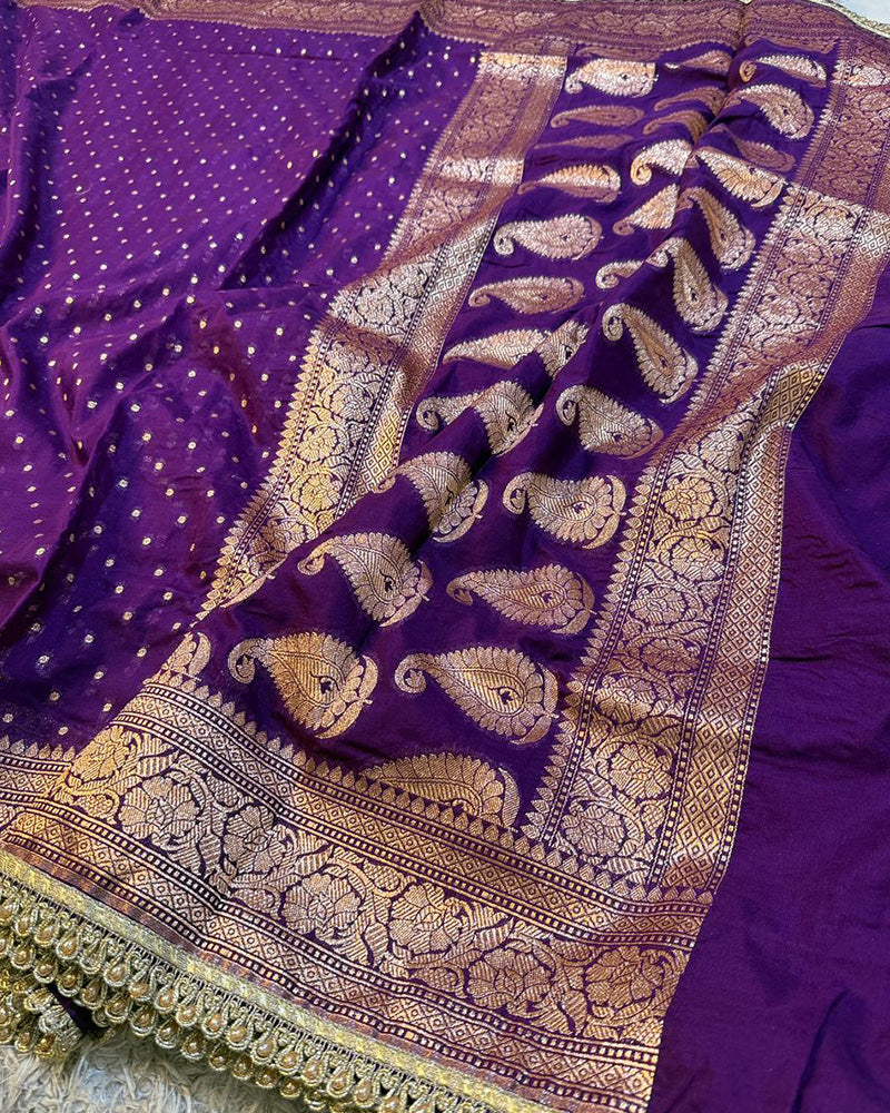 Purple Color Banarasi Khadi Katan Georgette Silk Saree