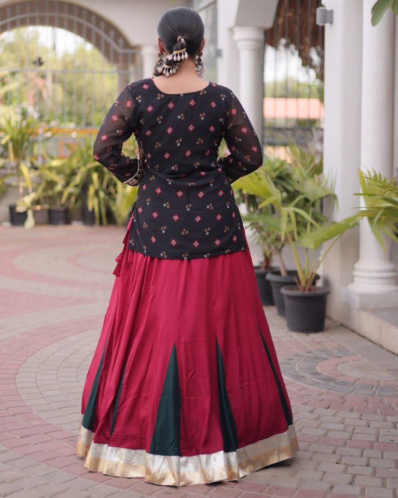 Black Color Rayon Navratri Lehenga Set