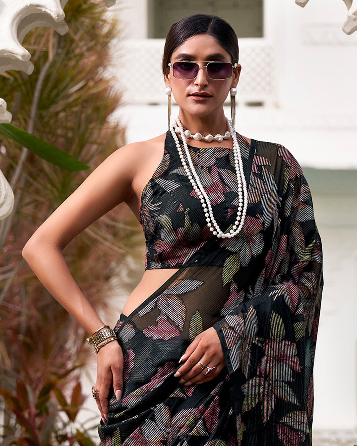 Black Color Lurex Brasso Viscose Saree