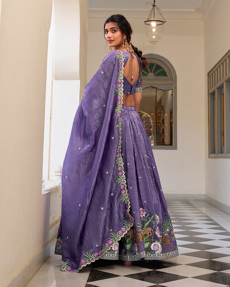 Lavender Color Gold Crush Embroidered Lehenga Choli
