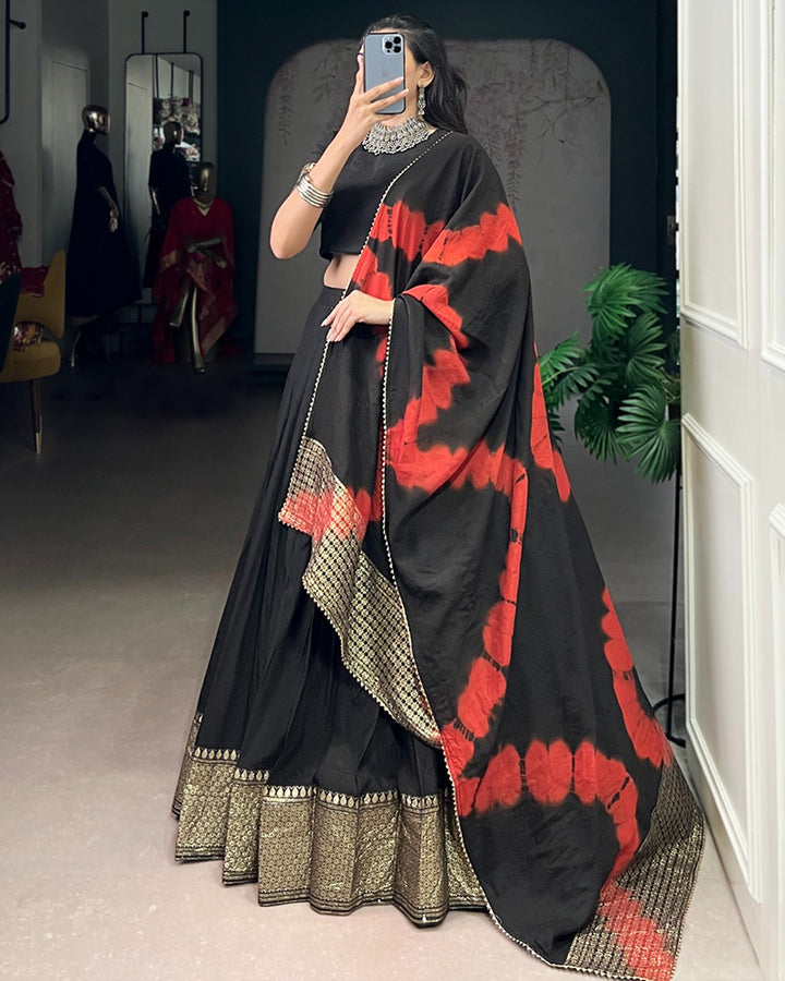 Black Color Pure Chanderi Zari Weaving Half Saree