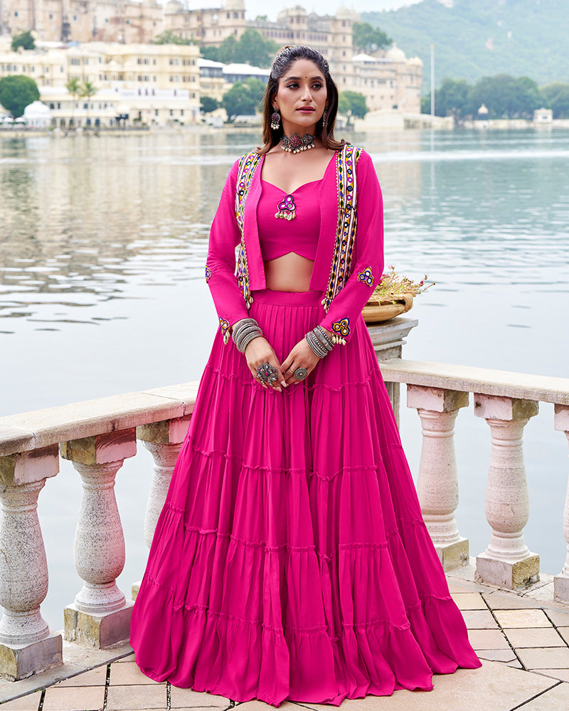 Elegant Pink Color Pure Rayon Navratri Lehenga Choli