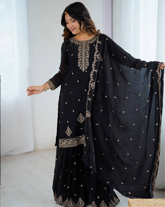 Black Color Crunchy Silk Sharara Suit