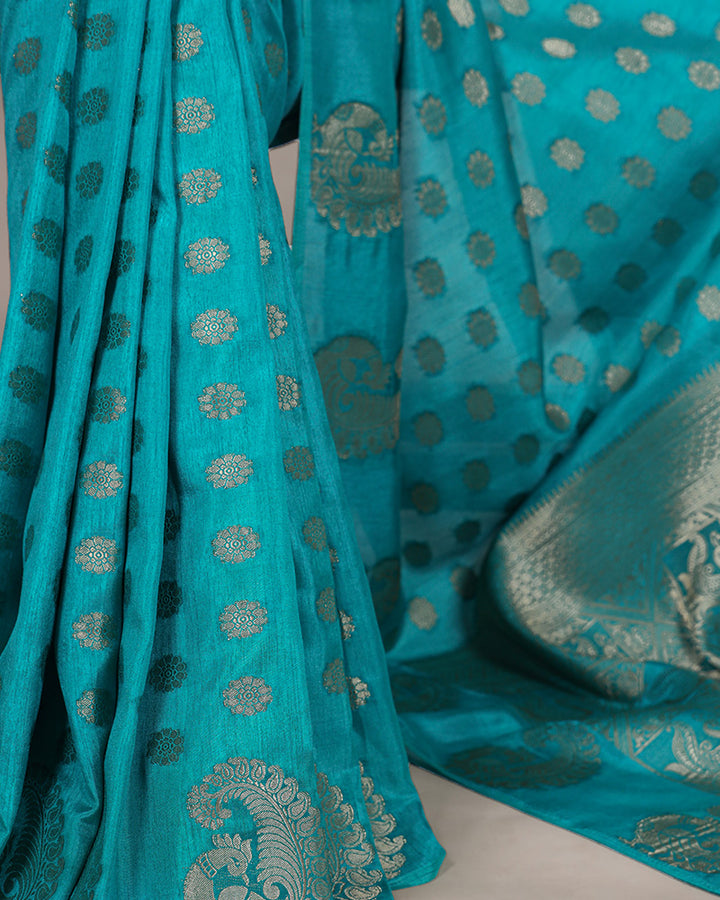 Firozi Color Roop Silk Zari Weaving Saree