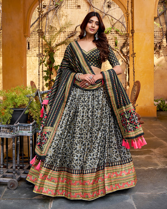 Black Color Tasar Silk Sparkle Lehenga Choli