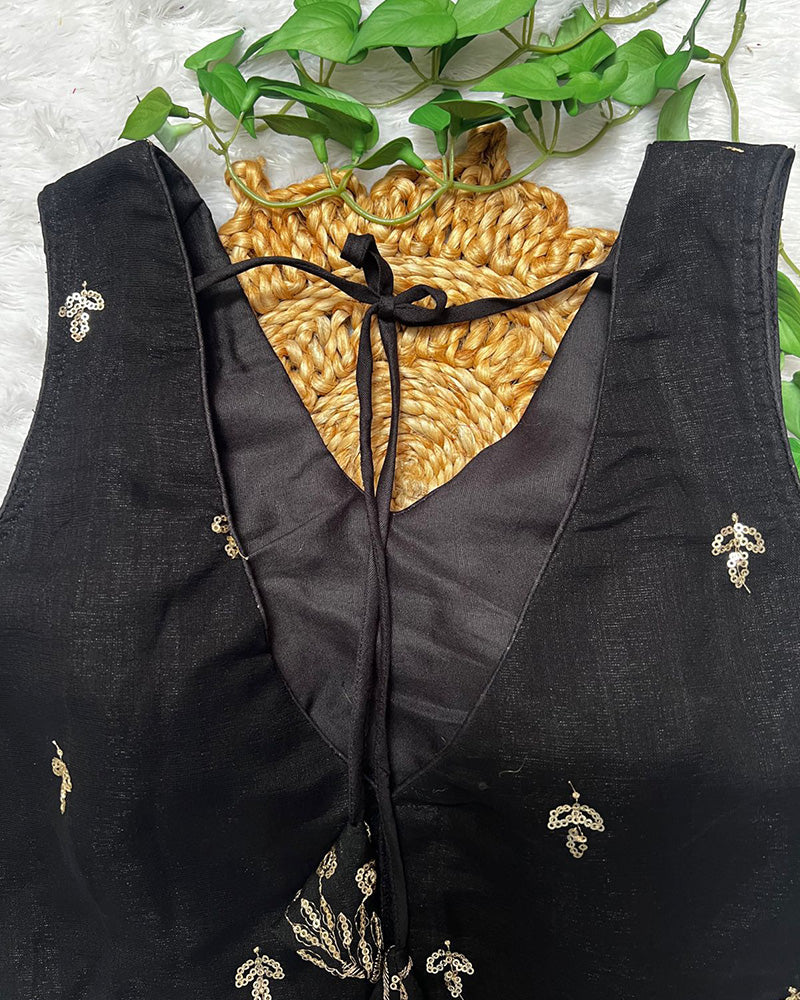 Black Color Vichitra Silk Embroidered Blouse