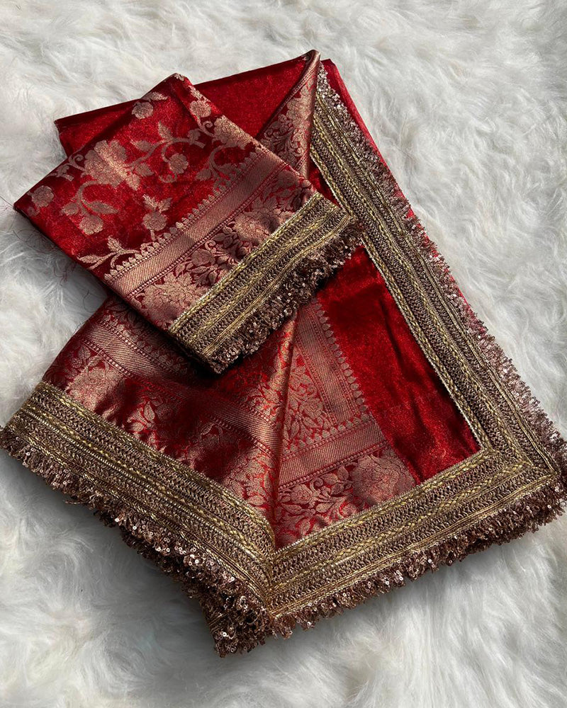 Maroon Color Banarasi Tissue Silk Saree