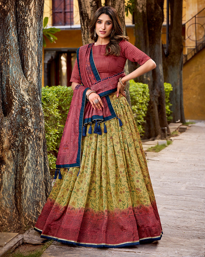 Crimson Color Vichitra Silk Printed Lehenga Choli