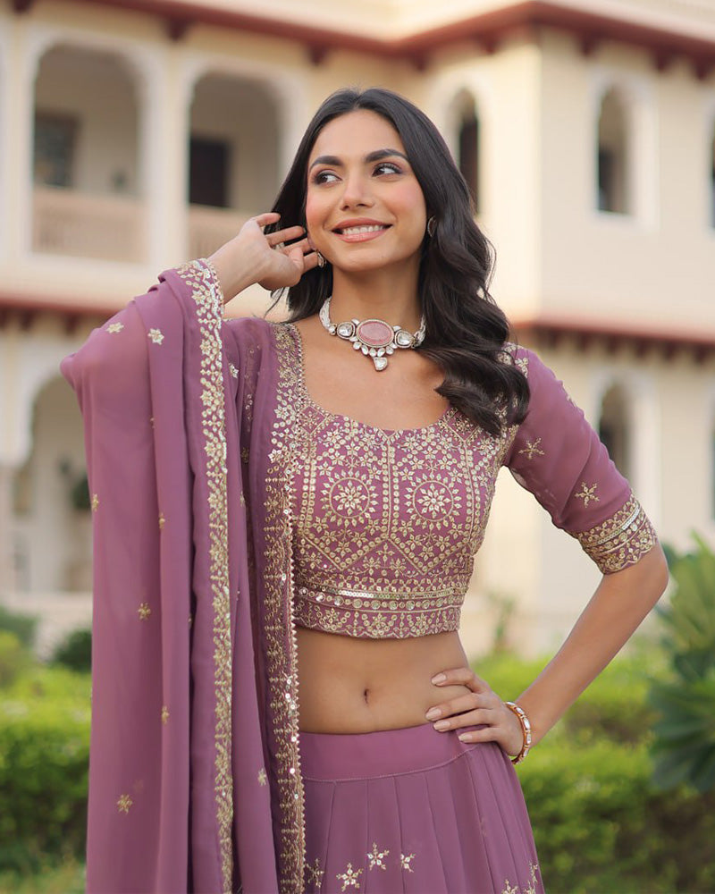 Dusty Onion Color Georgette Sequence Embroidery Lehenga Choli