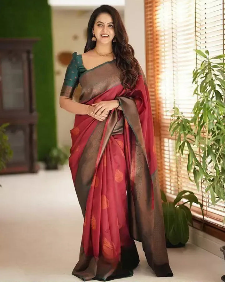 Maroon Color Banarasi Jacquard Soft Silk Saree