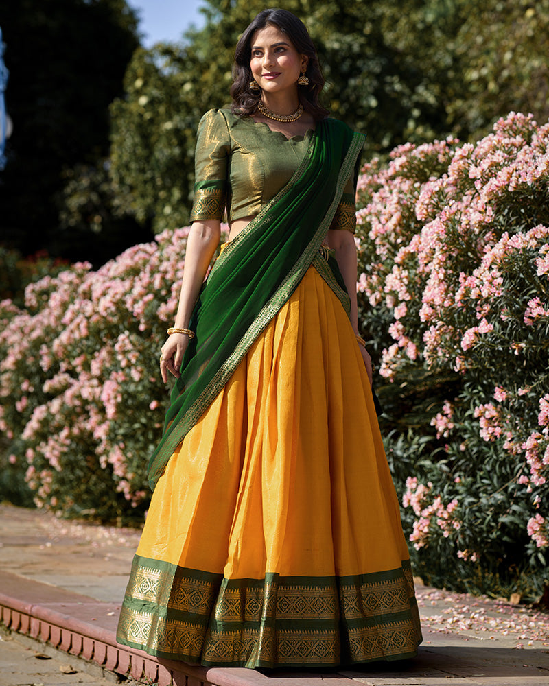 Yellow Color Kanchipuram Silk Designer Lehenga Choli