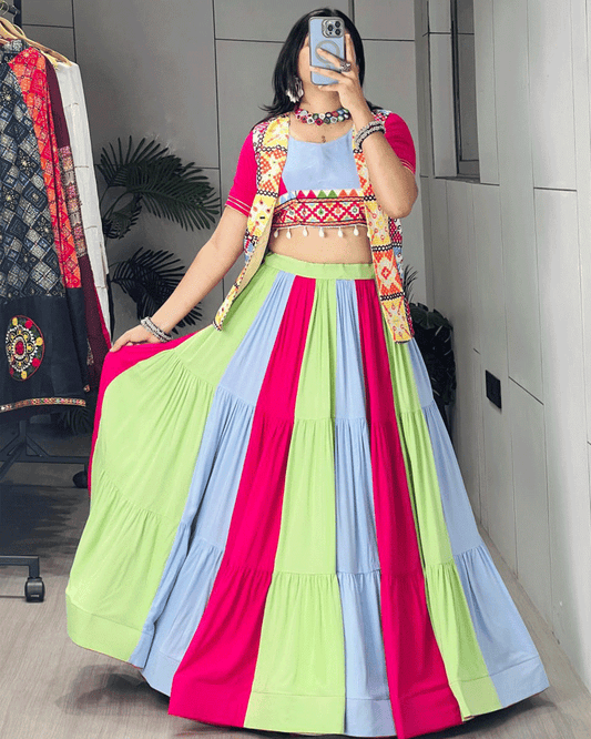 Vibrant Multi Color Kali Frilled Navratri Lehenga Choli