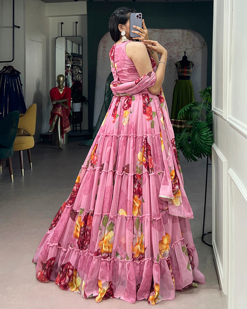 Pink Color Lightweight Chiffon Printed Lehenga Choli