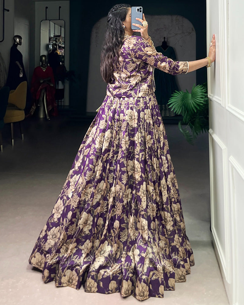 Violet Color Tussar Silk Lehenga Choli With Koti