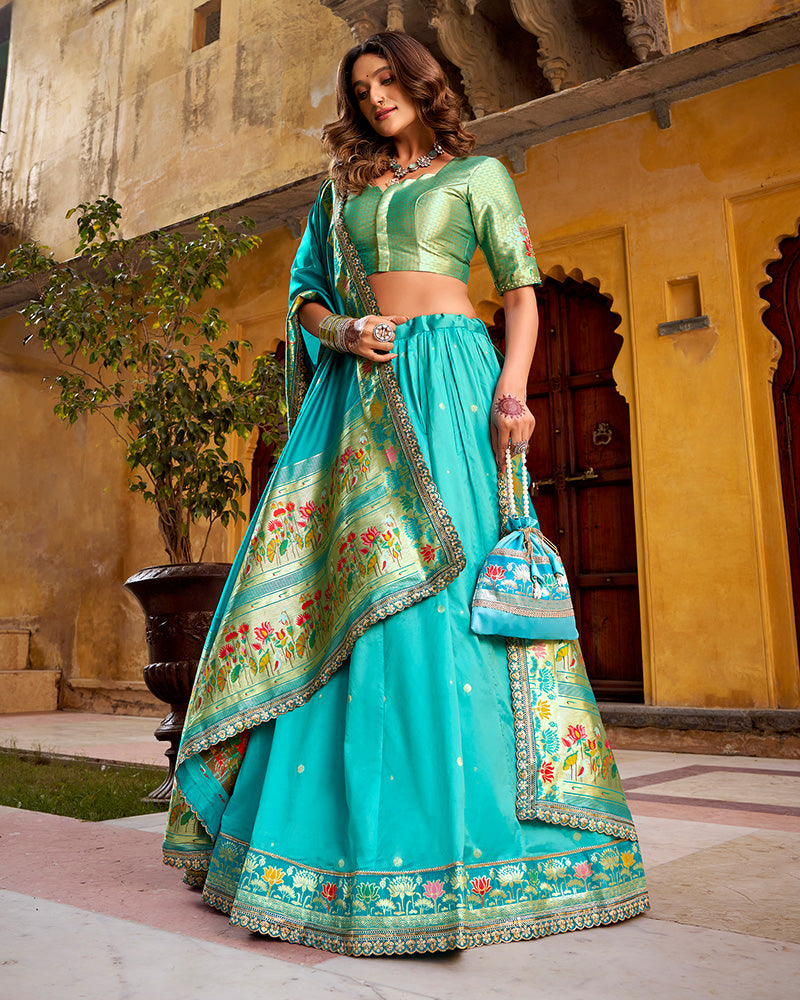Sky Blue Color Soft Silk Paithani Lehenga Choli