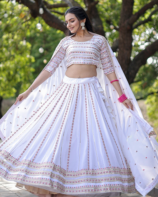 White Color Soft Georgette Embroidery Lehenga Choli