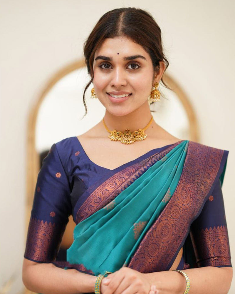 Bottle Green Color Jacquard Print Banarasi Soft Silk Saree