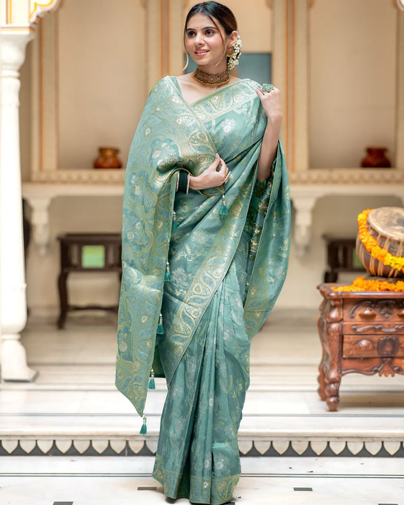 Sky Color Banarasi Jacquard Zari Weaving Saree