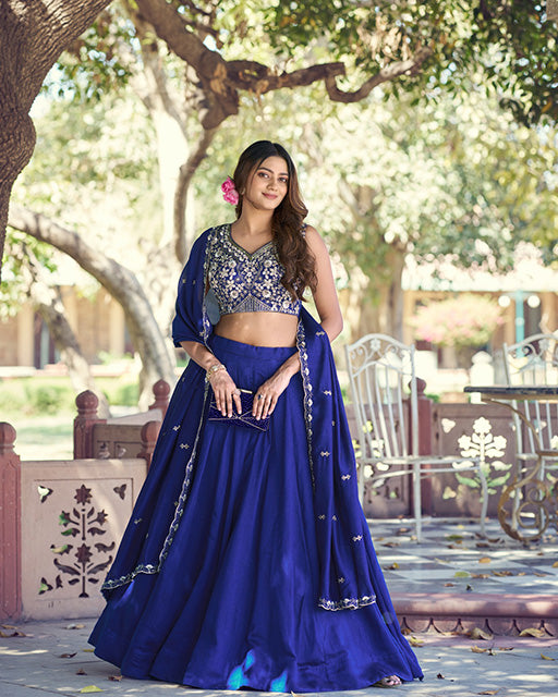 Royal Blue Color P.C. Kashmiri Embroidered Lehenga Choli