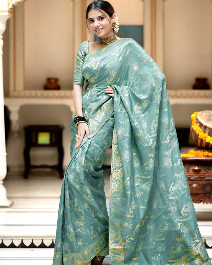 Sky Color Banarasi Jacquard Zari Weaving Saree