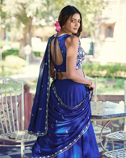Royal Blue Color P.C. Kashmiri Embroidered Lehenga Choli