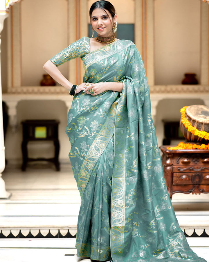 Sky Color Banarasi Jacquard Zari Weaving Saree