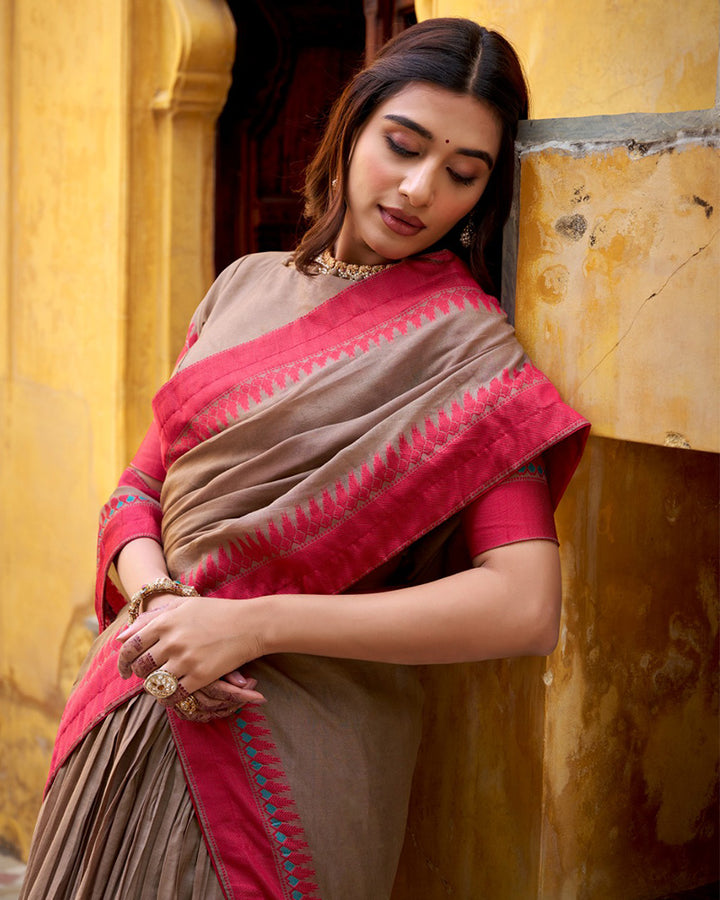 Chickoo Color Pure Chanderi Threaded Half Saree