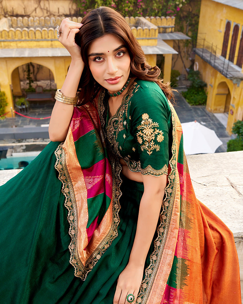 Designer Green Color Vichitra Silk Embroidered Lehenga Choli