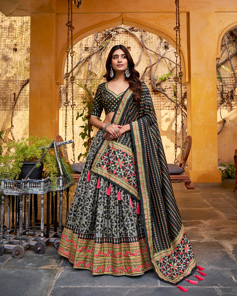 Black Color Tasar Silk Sparkle Lehenga Choli