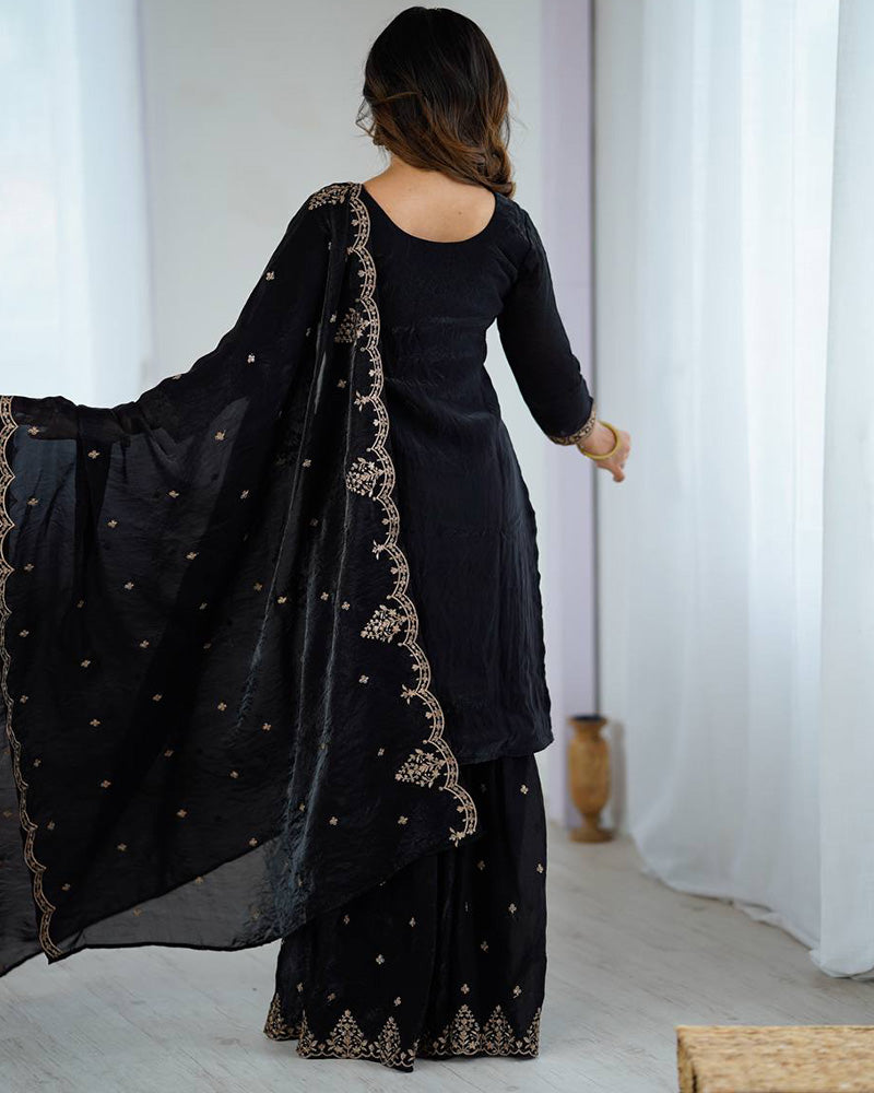 Black Color Crunchy Silk Sharara Suit