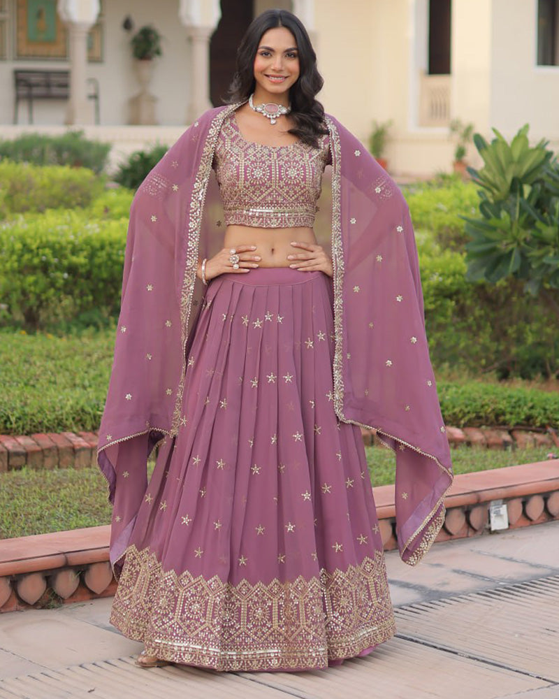 Dusty Onion Color Georgette Sequence Embroidery Lehenga Choli