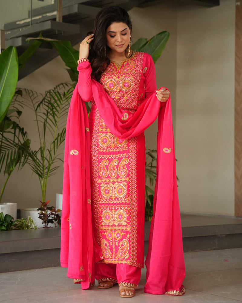 Gajri Color Chinon Embroidered Kurti Suit