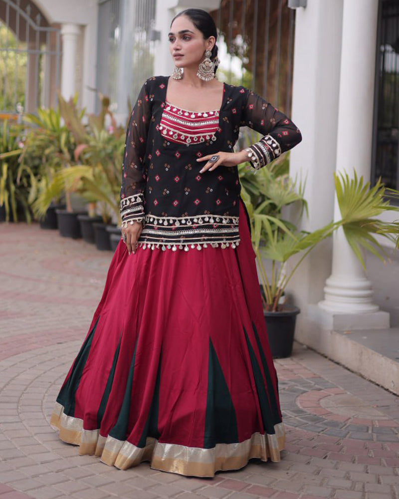 Black Color Rayon Navratri Lehenga Set