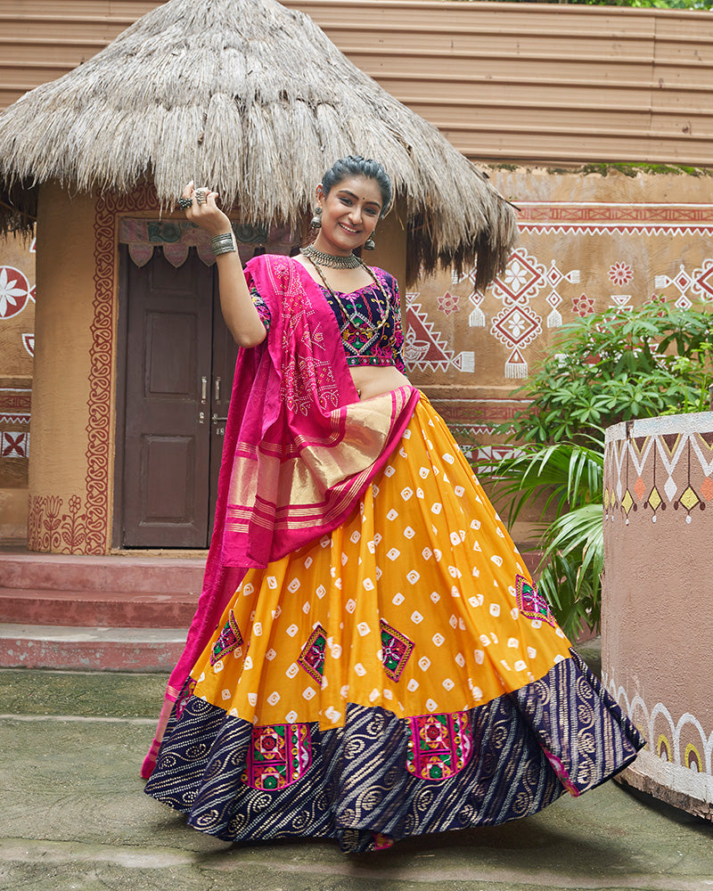 Yellow Color Maslin Cotton Navratri Lehenga Choli