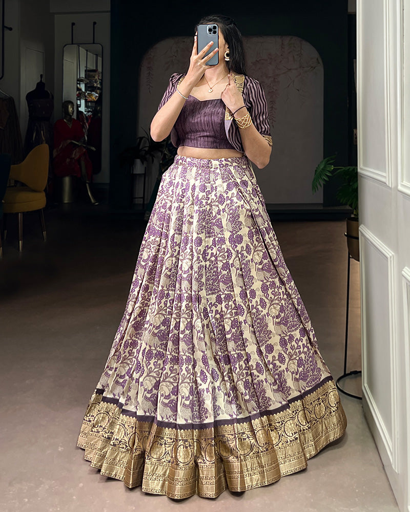 Luvender Color Tasar Silk Viscose Printed Lehenga Choli