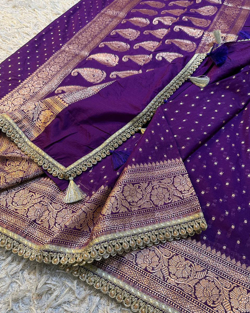 Purple Color Banarasi Khadi Katan Georgette Silk Saree