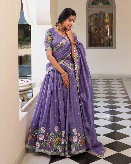 Lavender Color Gold Crush Embroidered Lehenga Choli